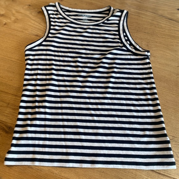 Cynthia Rowley Striped Tank Top‎ Tee Shirt Black White Women’s XL Preloved - Picture 1 of 6